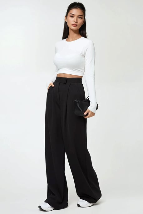 Hochtaillierte elastische Crepe Palazzo-Hose - Image 3