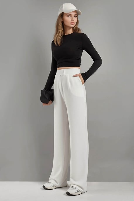 Hochtaillierte elastische Crepe Palazzo-Hose - Image 5
