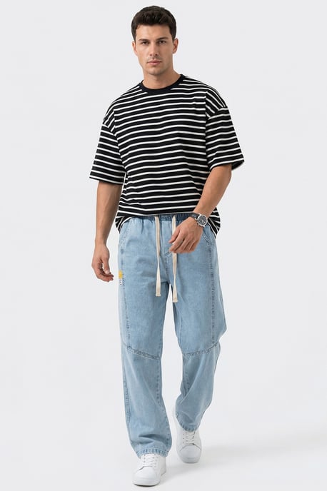 Baggy-Denim-Hosen mit Kordelzugbund - Image 1
