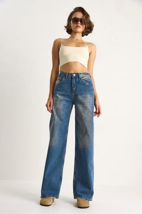 Hoch taillierte weit geschnittene Jeanshose - Image 4