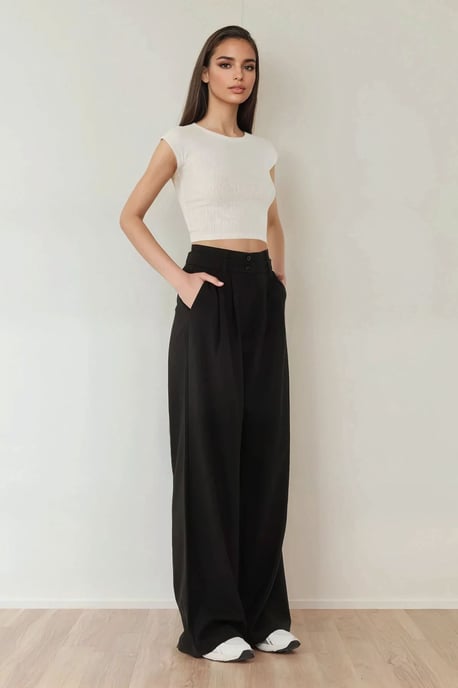 Hoch taillierte plissierte Palazzo-Hose - Image 2
