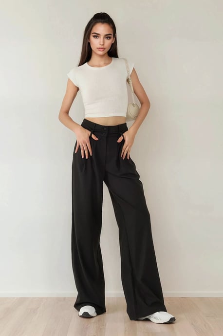Hoch taillierte plissierte Palazzo-Hose - Image 3