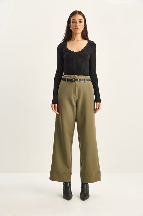 Hohe Taille Weite Bein Hose - Image 2