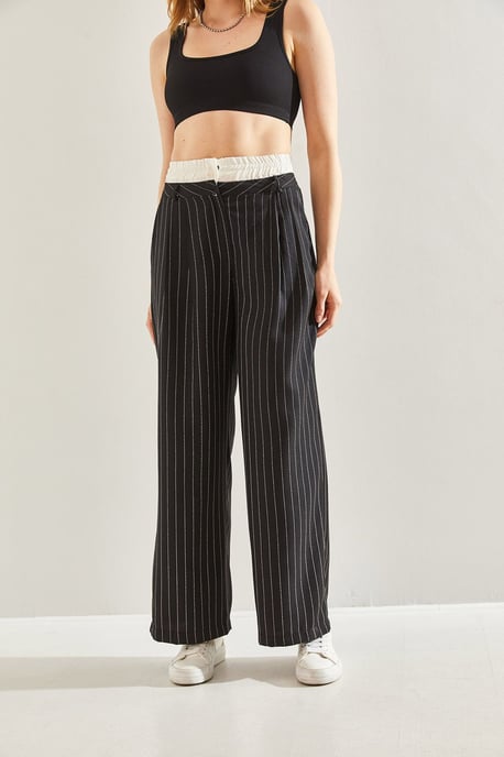 Gestreifte breite Hose mit Schleife - Image 3