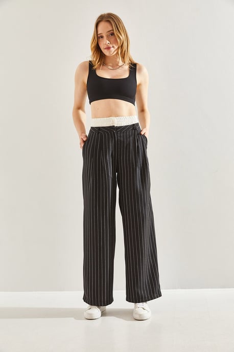 Gestreifte breite Hose mit Schleife - Image 4