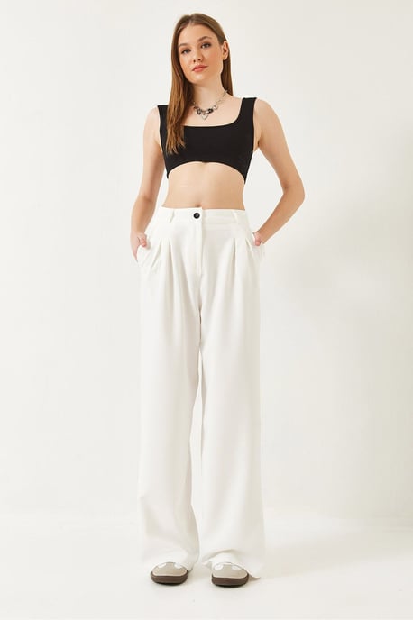Bianco Lucci Weite, plissierte Hose mit weitem Bein - Weiß - Image 2