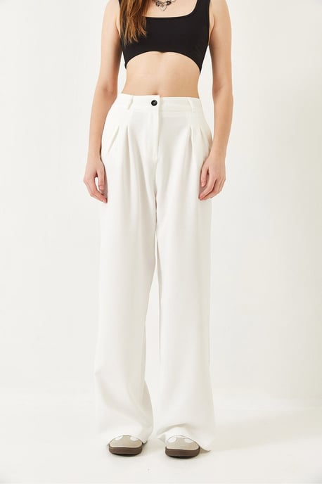 Bianco Lucci Weite, plissierte Hose mit weitem Bein - Weiß - Image 3