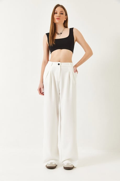 Bianco Lucci Weite, plissierte Hose mit weitem Bein - Weiß - Image 4