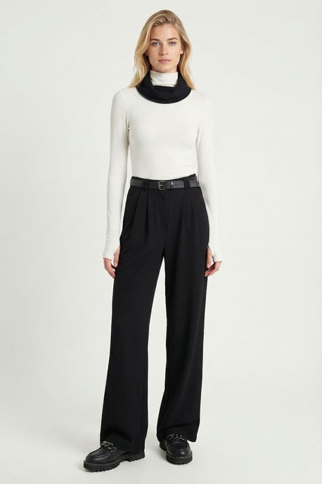 Hochtaillierte weit geschnittene Hose mit Schnalle - Image 3