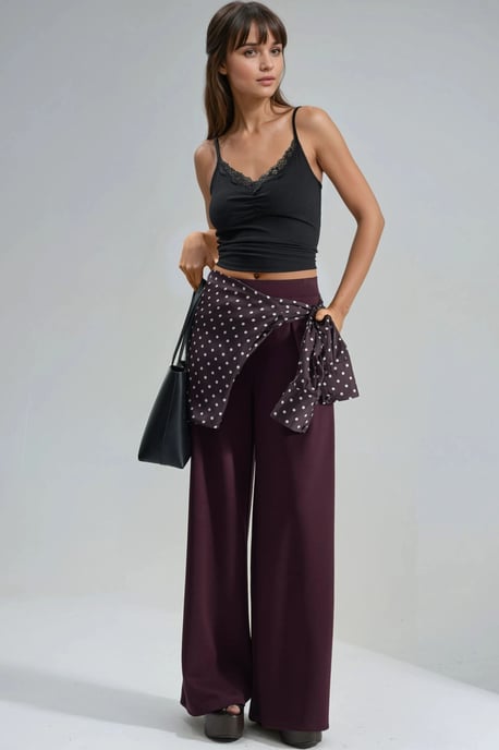Elastische Taillen Falten Palazzo-Hose - Image 5