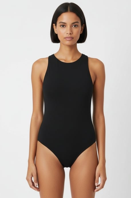 Enganliegender ärmelloser Body mit Rundhalsausschnitt und Druckknopfverschluss - Image 4