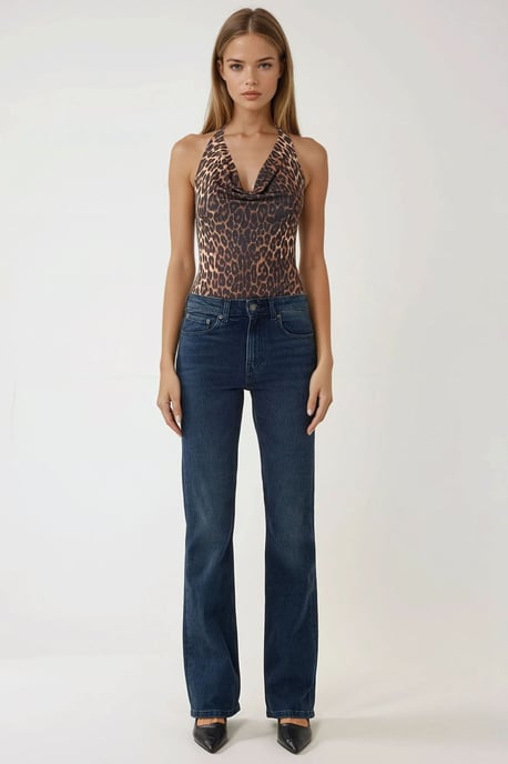 Leopardenmuster Slim Fit Bodysuit mit Schalkragen - Image 3