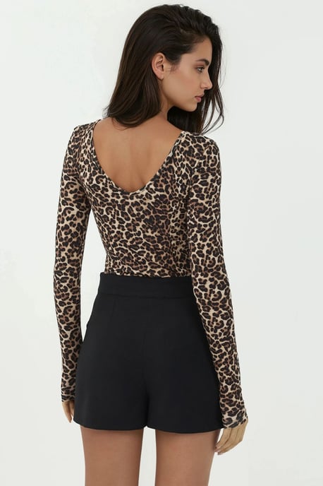 Gemusterter V-Ausschnitt Enganliegendes Bodysuit - Image 5