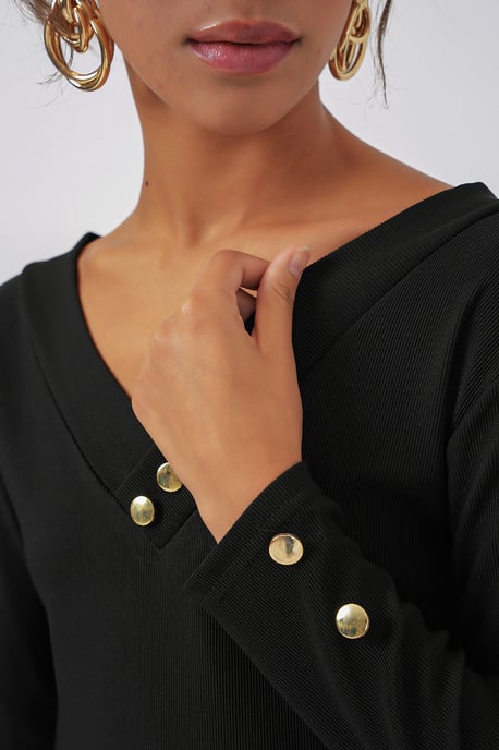 Strukturiertes Strick-V-Ausschnitt Langarm-Bodysuit mit Druckknopfverschluss - Image 5