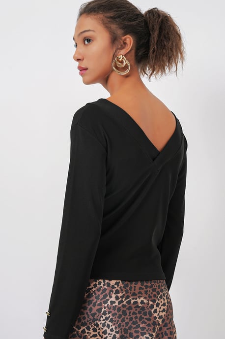 Strukturiertes Strick-V-Ausschnitt Langarm-Bodysuit mit Druckknopfverschluss - Image 6
