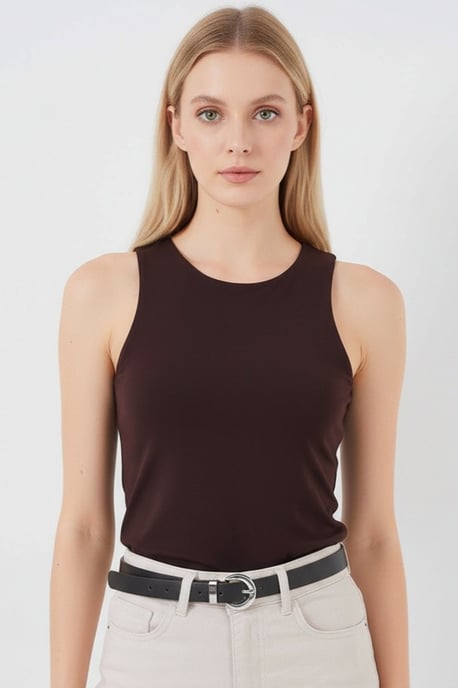 Tailliertes ärmelloses Rundhals-Bodysuit mit Druckknopfverschluss - Image 2