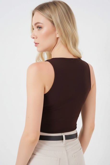 Tailliertes ärmelloses Rundhals-Bodysuit mit Druckknopfverschluss - Image 3