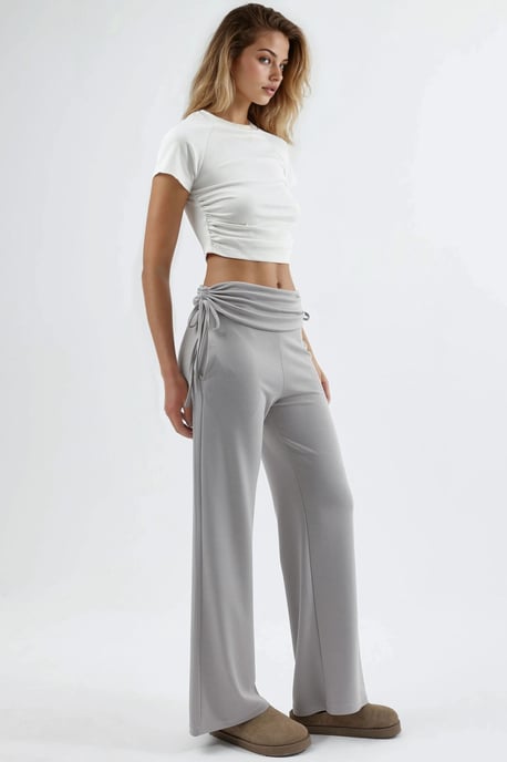 Modal Touch Hochtaillierte Weite Hosen mit Raffungsdetail - Image 2