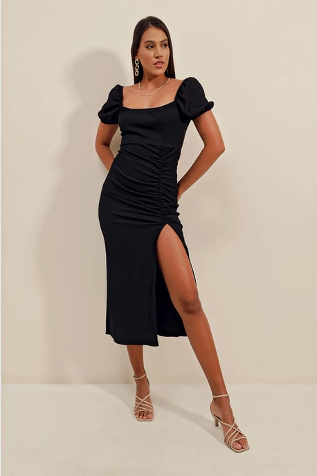 Texturiertes Midi-Strickkleid mit quadratischem Kragen - Image 3