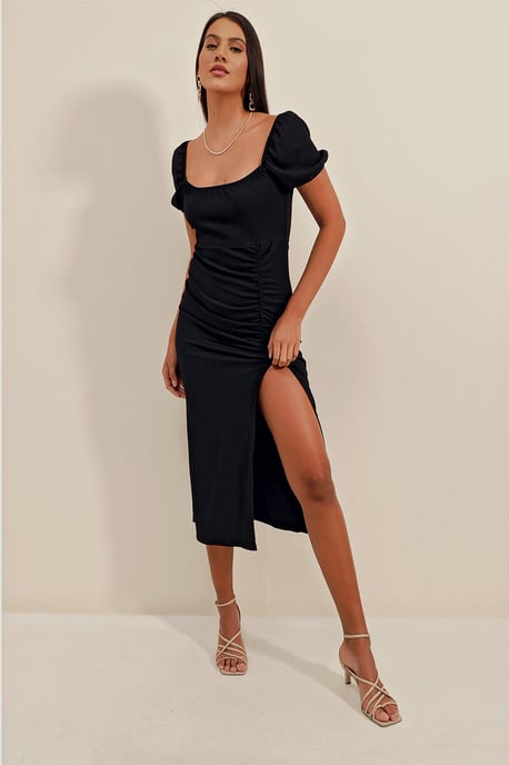 Texturiertes Midi-Strickkleid mit quadratischem Kragen - Image 4