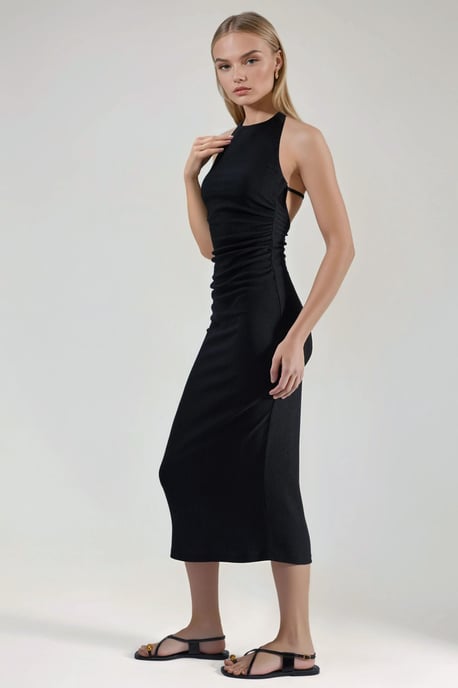 Strukturiertes Midi Bodycon Kleid mit Halterneck - Image 2