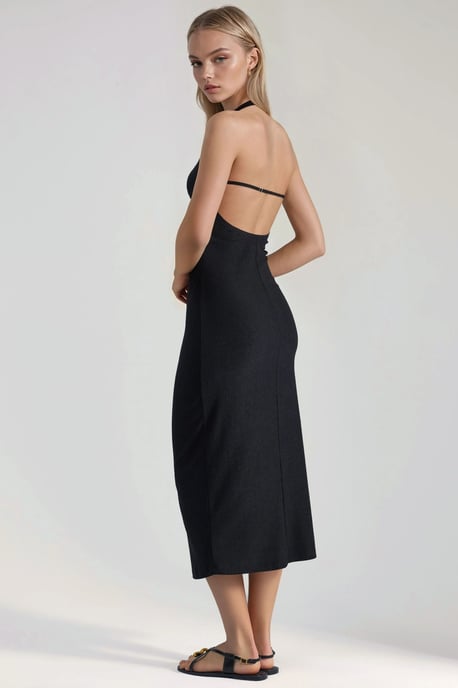 Strukturiertes Midi Bodycon Kleid mit Halterneck - Image 3
