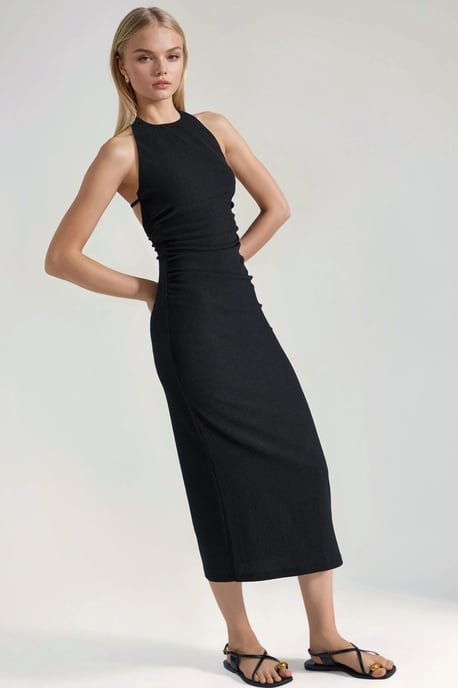 Strukturiertes Midi Bodycon Kleid mit Halterneck - Image 4