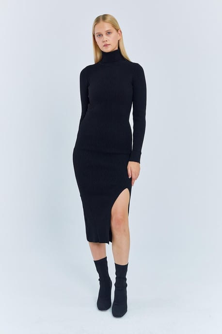 Turtleneck Midi Strickkleid mit Schlitz - Image 2