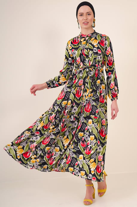 Maxikleid mit Muster und Knopfverschluss - Image 1