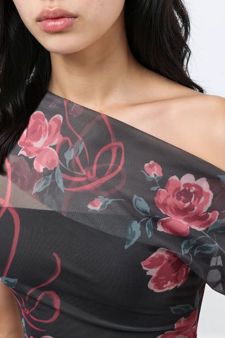 Asymmetrisches Kragen Blumen-Midi-Kleid - Image 5