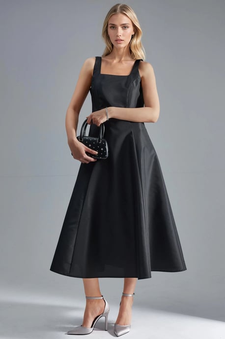 Kleid mit quadratischem Ausschnitt im A-Linien-Schnitt midi - Image 1