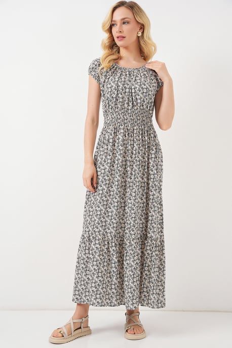 Floral A-Form Maxi-Kleid mit elastischen Details - Image 4