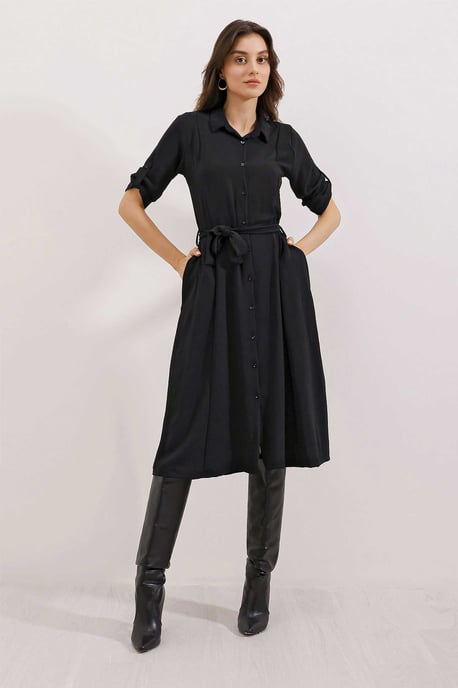 Strukturiertes Midikleid mit Schleife - Image 2