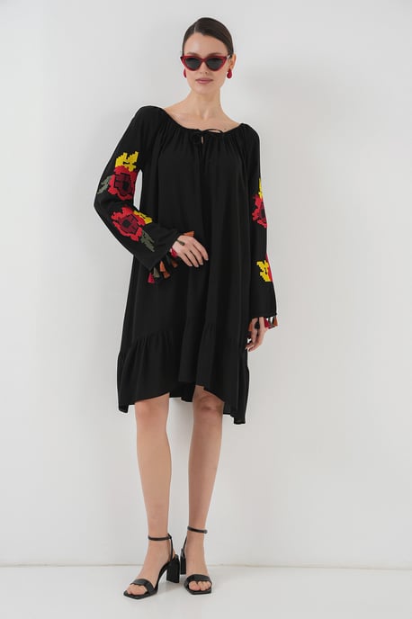 Gesticktes Midikleid mit Rüsche und Bindeschluss - Image 2