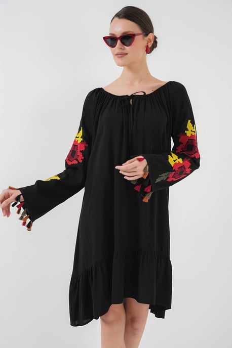 Gesticktes Midikleid mit Rüsche und Bindeschluss - Image 3