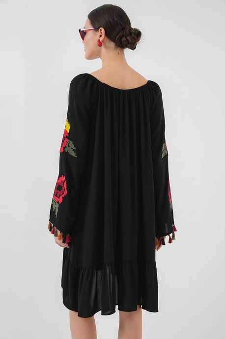 Gesticktes Midikleid mit Rüsche und Bindeschluss - Image 5