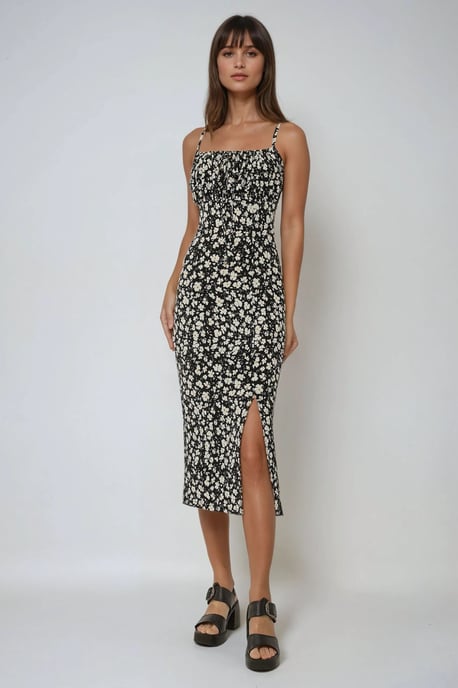 Blumen-Print Bodycon Midi-Kleid mit Schlitz - Image 2