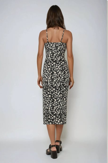 Blumen-Print Bodycon Midi-Kleid mit Schlitz - Image 4