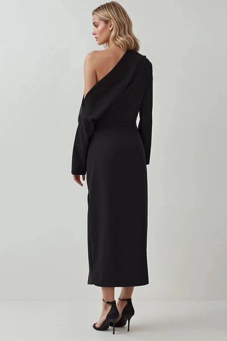 Asymmetrisches Kragen-Midikleid mit Schlitz - Image 3