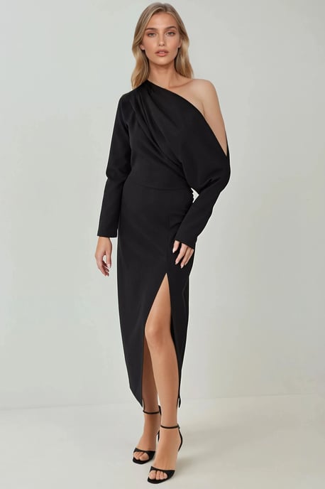 Asymmetrisches Kragen-Midikleid mit Schlitz - Image 4