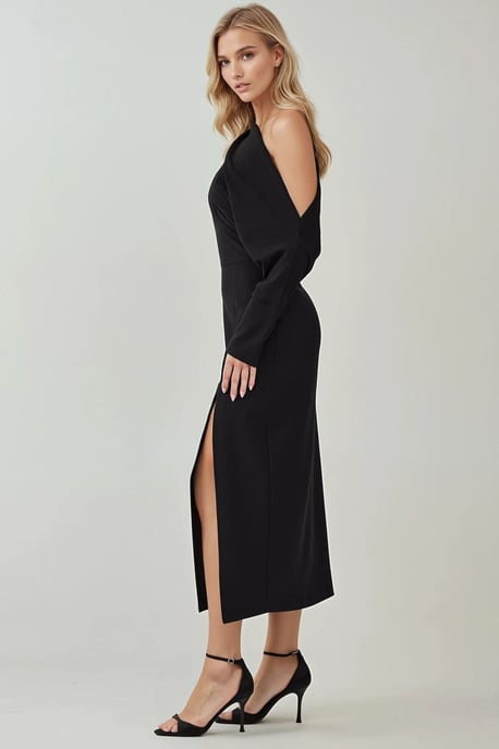 Asymmetrisches Kragen-Midikleid mit Schlitz - Image 5