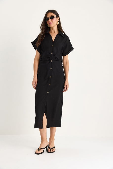 V-Ausschnitt-Midikleid mit Knopfschluss - Image 2