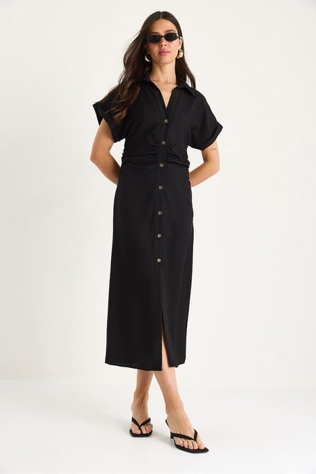 V-Ausschnitt-Midikleid mit Knopfschluss - Image 3