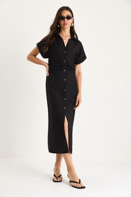 V-Ausschnitt-Midikleid mit Knopfschluss - Image 4