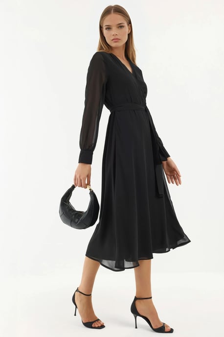 Doppelreihiges A-Linien Tüll-Midikleid mit Taillengürtel - Image 2