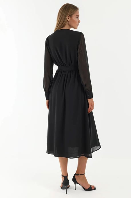 Doppelreihiges A-Linien Tüll-Midikleid mit Taillengürtel - Image 3