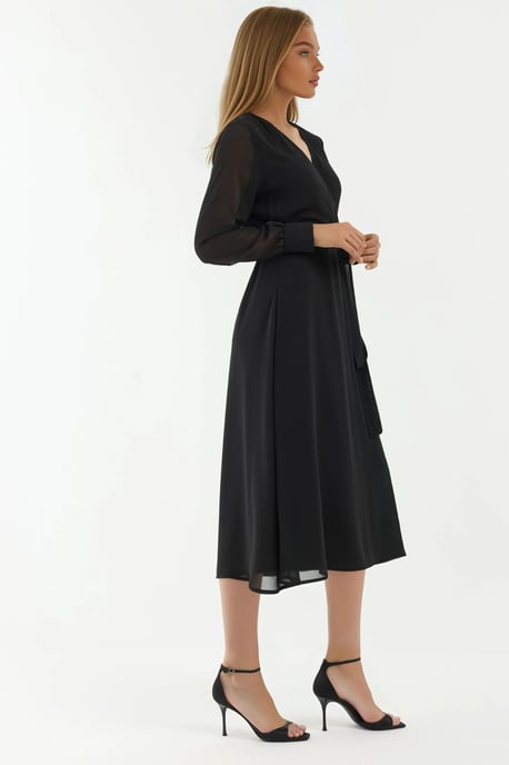 Doppelreihiges A-Linien Tüll-Midikleid mit Taillengürtel - Image 4