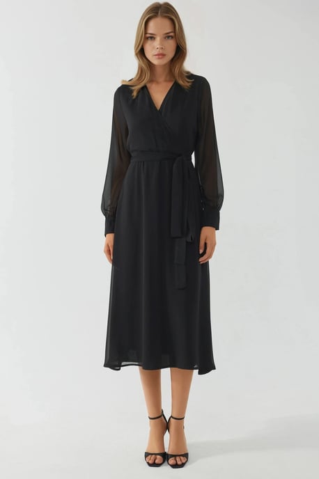 Doppelreihiges A-Linien Tüll-Midikleid mit Taillengürtel - Image 5