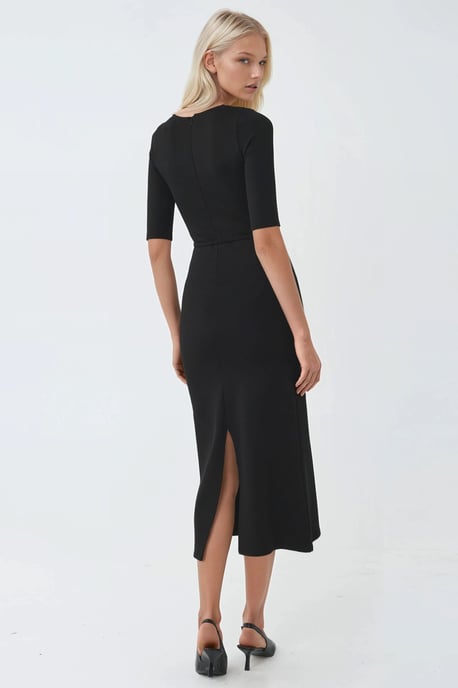 Gürtel-Midikleid mit quadratischem Kragen - Image 3