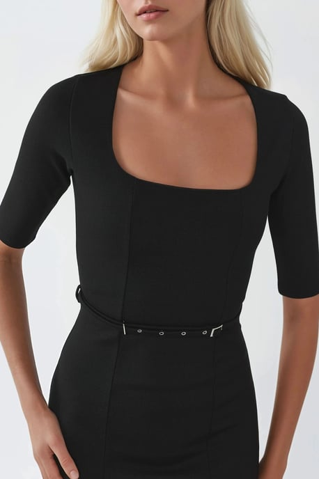 Gürtel-Midikleid mit quadratischem Kragen - Image 6